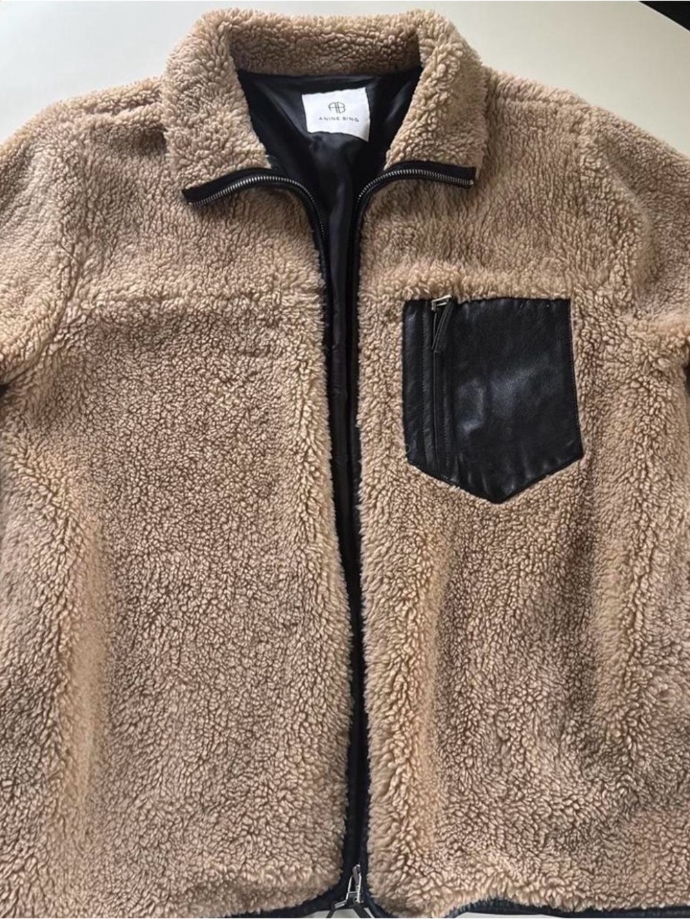 Anine Bing Beige Sherpa Jacket with Black Trim